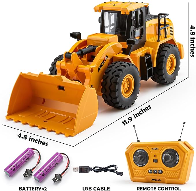 7 Channel RC Bulldozer Toys for Kids, Remote Control Construction Vehicle for Boys 3-5 Years Old, 2.4G Loader Engineering Truck, Birthday Gifts Ideas for Children