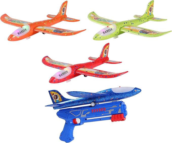 3 Pack Airplane Launcher Toy Kids, Led Foam Glider Fighters Outdoor Toys, 3 Flight Mode Foam Flying Toy 4 5 6 7 8 9-13 Year Old Boys Girls Birthday Gifts