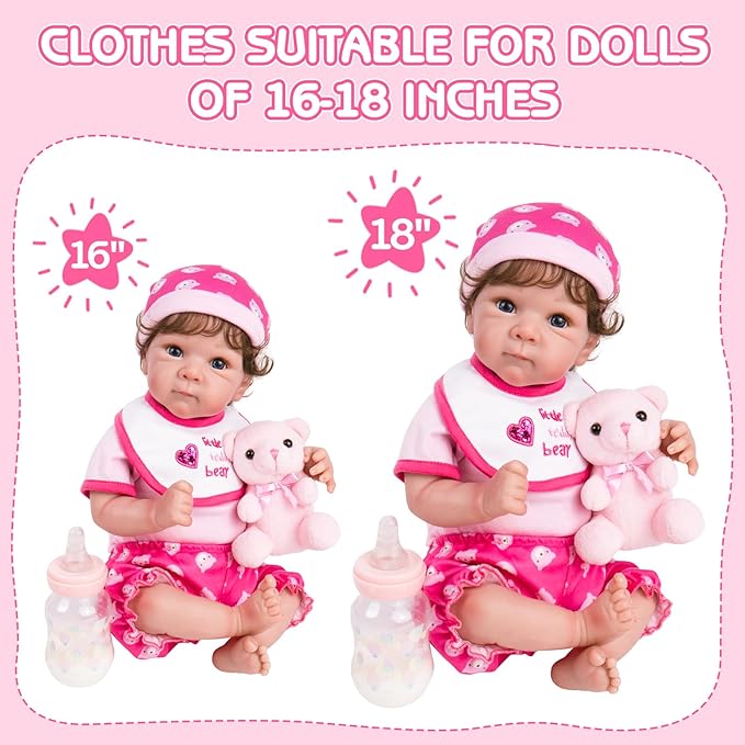 Aori 10 Pcs Reborn Baby Dolls Clothes Set with Pink Bassinet for 16-18 Inch Baby Doll, Carrier Bed and Baby Doll Clothes Outfit Accessories fit Newborn Baby Girl