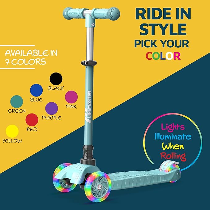 Kids Scooter – Children and Toddler 3 Wheel Kick Scooter – LED Wheel Lights Illuminate When Rolling– Adjustable Handlebar – Indoor and Outdoor
