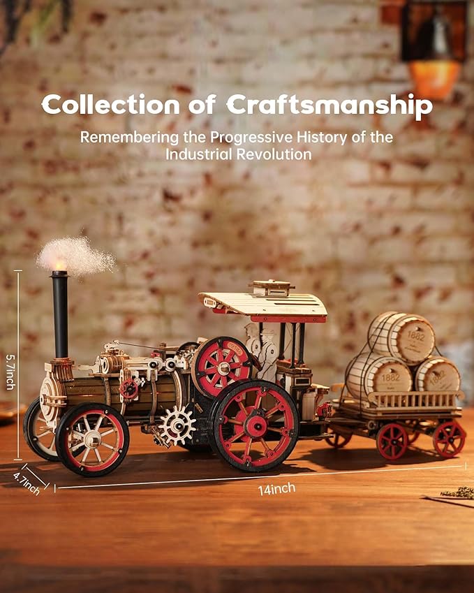 ROKR 3D Puzzle for Adults 469pcs Electric Vintage Car Steam Engine Model Kits, Mechanical Wooden Assembly Puzzles Vehicle DIY Hobbies Christmas Gifts for Men Women
