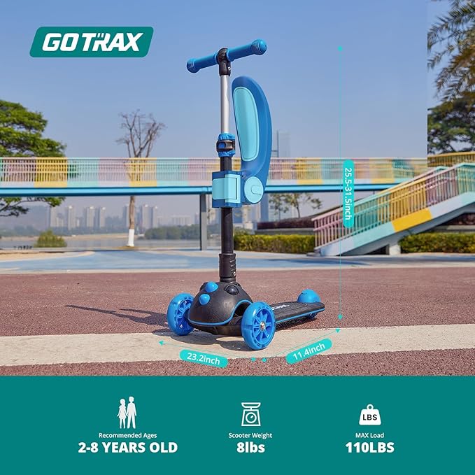 Gotrax KS3 Pro Folding Kick Scooter for Kids, One Key Removable Seat & 3 Extra Wide PU Light-Up Wheels and Anti-Slip Deck, Adjustable Height Handlebar and Lean-to-Steer Scooter for Children Aged 2-8