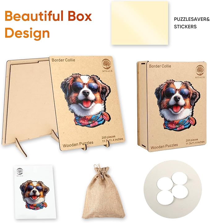 Dog Puzzles for Adults, Cool Collie Wooden Puzzles 200 Pieces, Cute Puppy Animal Jigsaw Puzzle Creative Birthday Gifts for Kids, Family Game 11.3 * 11.4in