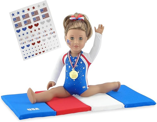 Emily Rose 18 Inch Doll Clothes Gymnastics Sports Outfit & Accessories with Medal and Face Stickers, Gymnast Toy | Doll NOT Included | USA Business | Compatible with 18" American Girl Dolls