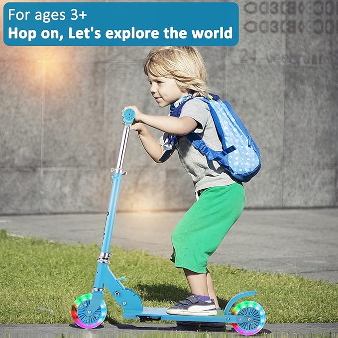 Scooter for Kids Ages 3-12 - Kids Kick Scooters with Led Light Up Wheels & 3 Levels Adjustable Handlebar, Lightweight Foldable 2 Wheel Girly Pink Scooter Christmas Birthday for Girls Boys.