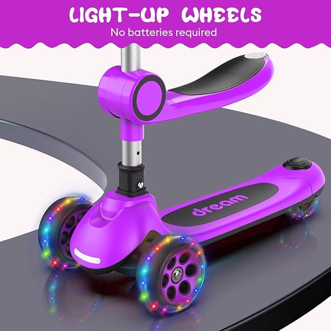 Kids Kick Scooter,Adjustable Height Handlebars and Removable Seat Scooters for Kids,3 Lighted Wheels Anti-Slip Deck Toddler Scooter for Boys & Girls Aged 3-12 up to 132 Lbs.