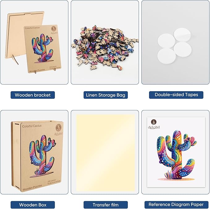 Colorful Cactus Wooden Puzzles, 300 Pieces Jigsaw Puzzles 12.2'' x15.4'', Unique Design Liberty Wooden Puzzles for Adults and Kids, Family Game Gift Royal Size