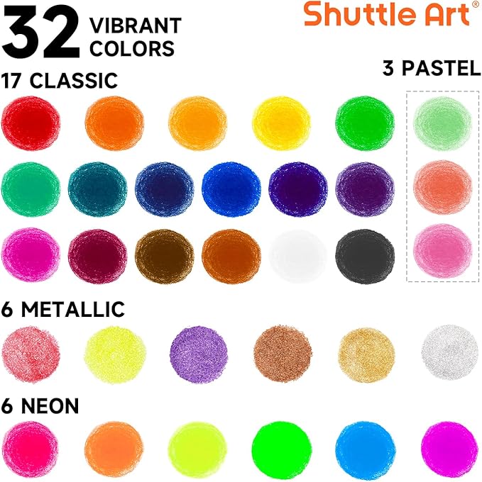 Shuttle Art Tempera Paint Sticks, 32 Colors Solid Tempera Paint for Kids, Super Quick Drying, No-Toxic, Works Great on Paper Wood Glass Ceramic Canvas