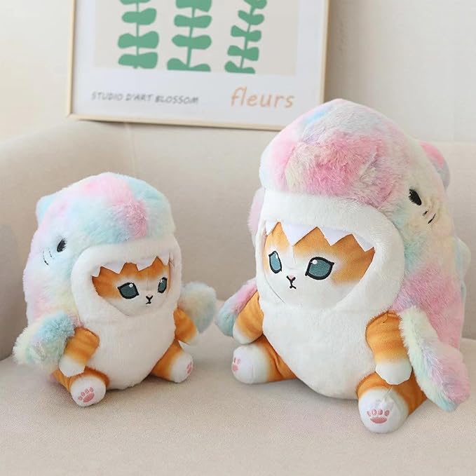 Kawaii Shark Cat Plush Toy Stuffed Animal Doll, Cute Soft Pillow Stress Release Hugs Toys Christmas Halloween Birthday Gifts for Kids Boys Girl Best Gift (Colorful - Yellow,15 inch)