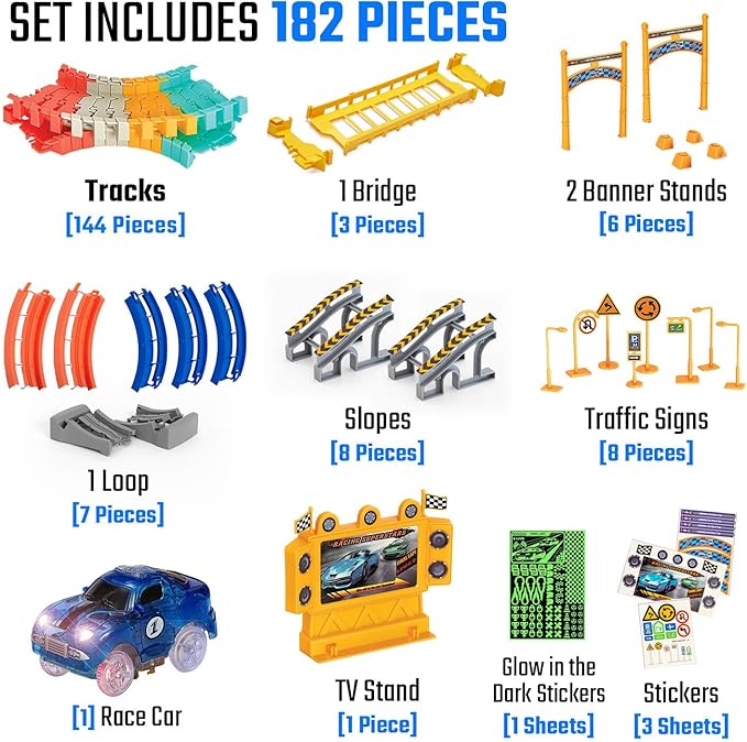 JITTERYGIT Race Track Glow in The Dark Magic Toy Set, Kids Light Up Flexible Car Tracks - Best Birthday Gift for Boys Girls and Toddlers 3 4 5 6 7 8 Year Old
