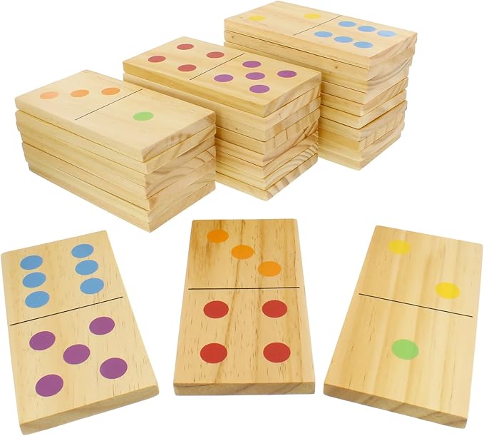 Get Out! Giant Wooden Dominoes 28-Piece Set with Bag – Jumbo Natural Wood & Colored Numbers – Kids Adults Outdoor Games