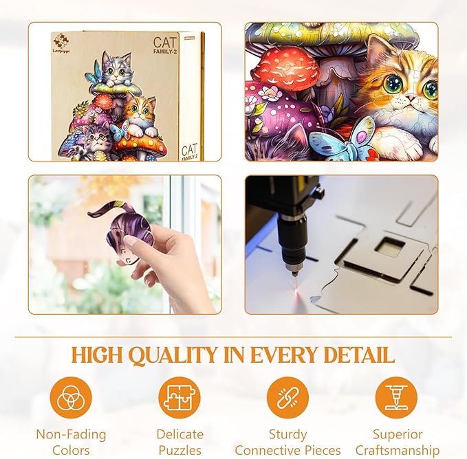 Wooden Puzzles for Adults, Cat Family Wooden Jigsaw Puzzles for Adults Kids, Unique Shaped Wood Puzzles Adult, Creative Birthday Gifts for Friends Family Game(11.4 * 10.2in 170pcs)