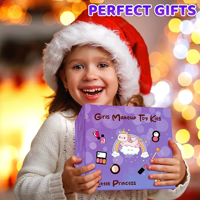 80 in 1 Kids Makeup Set, Washable Kids Makeup Sets Girls Toys, Pretend Play Toy for Dress Up with Toy Case Christmas & Birthday Gifts for Girls Age 3-12 Kids Toddlers, Purple