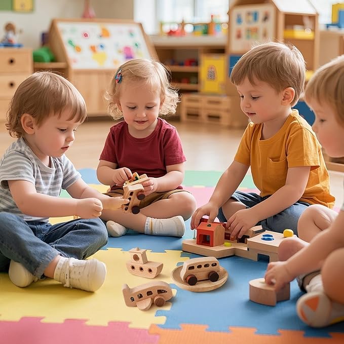 WOODEN TEETHER 3pcs Wooden Cars for Toddlers 1-3 Years Car Toys for Babies Wooden Baby Toys Include Car Boat Airplane,Ideal Gift for Girls and Boys