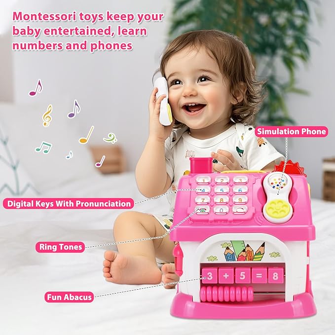 Aitbay Toys for 1 Year Old Girl Gifts: Baby Musical Toys 6-12 12-18 Months 8-in-1 Multi-Functional House - Montessori Educational Toys for Toddlers 1-3 - First Christmas 1st Birthday Gifts