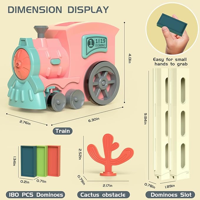 Domino Train Toys for Girls 3+ Year Old: Kids Stacking Dominoes Games - Montessori Toy Toddler 3-5 Boys ages 4-8 - Interactive Autism Fine Motor Activities Birthday Gift Stocking Stuffer 4 5 6 Yr Olds