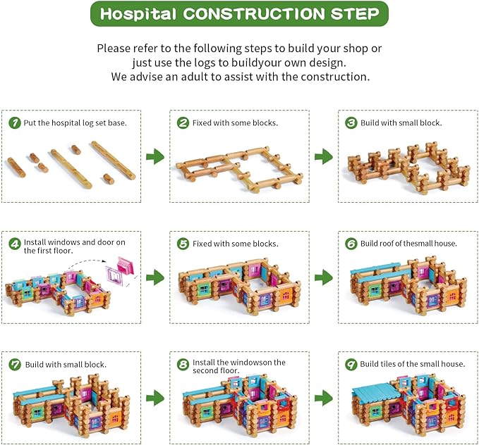 Wondertoys 239 Pieces Real Wood Logs Set Ages 3+, Classic Building Log Gift Set for Boys/Girls– Creative Construction Engineering - Top Blocks Game Kit - Preschool Education Toy