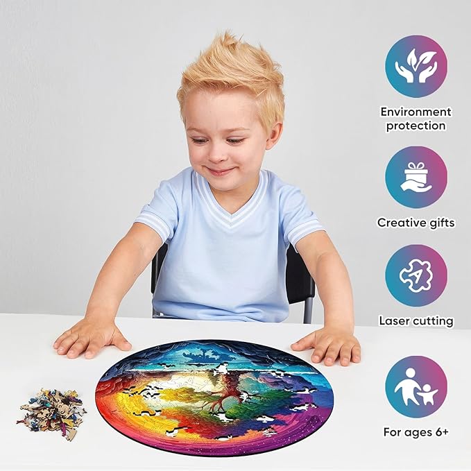 Wooden Puzzle for Adults, Life of Tree Puzzles, Rainbow Puzzle 200 Piece Jigsaw Puzzles Home Decor, Natural Puzzle Unique Shape Adult Puzzles, Irregular Puzzle Creative Gift for Adults(11.2 * 11.2 in)