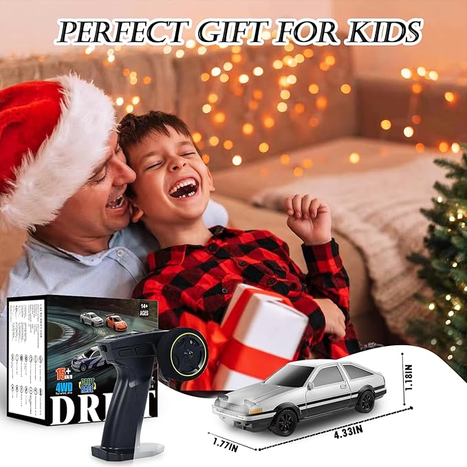 1/43 Mini RC Drift Car with Gyroscope, 2.4GHz Full Proportional High Speed Remote Control Car, RTR 4WD Fast RC Cars with LED Lights Racing Tires, Hobby RC Cars Toy Model Gift for Adults, Kids, Boys