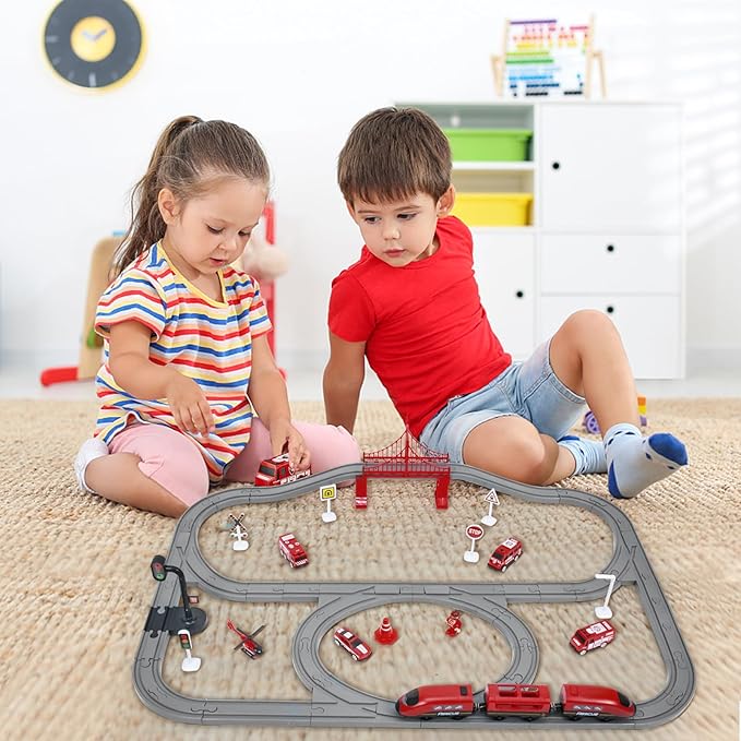 Wdmiya Train Set for Toddlers, 73 Pcs Train Toys for Kids Ages 3-8, Electric Trains Sets with Tracks (Magnetic Connection), Christmas Birthday Gifts for 3 4 5 6 7 Years Old
