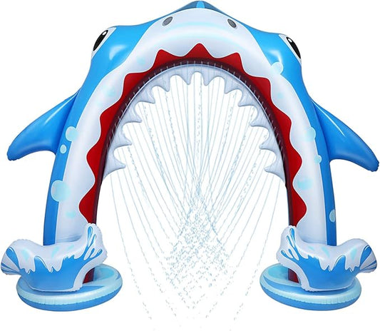 Toyvian Inflatable Arch Sprinkler Shark, 95.4 x 78.7 Summer Outdoor Sprinkler Water Toys for Kids, Large Water Sprinkler Toys for Boys & Girls