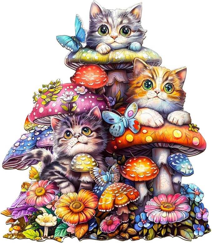 Wooden Puzzles for Adults, Cat Family Wooden Jigsaw Puzzles for Adults Kids, Unique Shaped Wood Puzzles Adult, Creative Birthday Gifts for Friends Family Game(8.5 * 7.6in 90pcs)