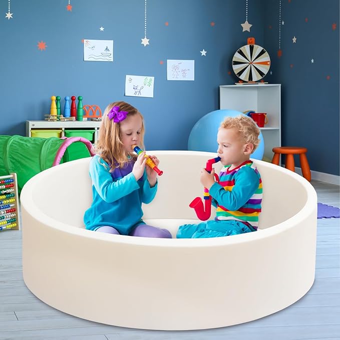 Baby Ball Pit 47.2" Soft Round Memory Foam Ball Pits NOT Included Balls Indoor Outdoor Playpen for Babies Toddlers Kids Great Gift for Girls Boys, White