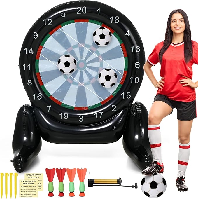 59'' Inflatable Giant Kick Darts Game Set Jumbo Soccer Darts Inflatable Dart Board Outdoor Soccer Target Dartboard with Balls for Adults Kids Lawn Backyard