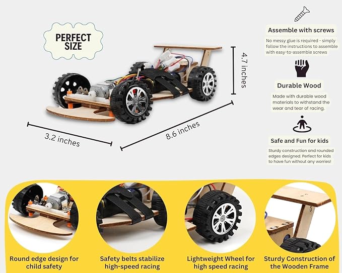 Wireless Remote Control Wooden Racing Car F1 - Upgraded Competition Edition (Three Colors for Racing 3-Pack), Science Experiment R/C Car Kit for Kids, STEM Project Model Car Kit to Build