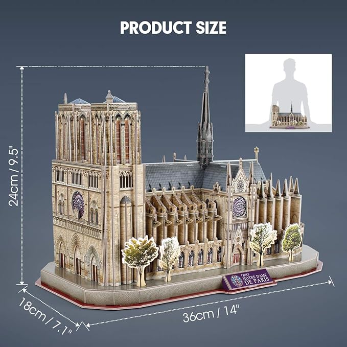 CubicFun 3D Puzzles for Kids Ages 8-10 - Notre Dame de Paris Gifts for 10 Year Old Girl Boy - Art STEM Projects for Kids Ages 8-12 - Classroom Desk Decorations, 128 Pieces