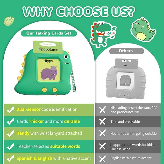 Spanish Talking Flash Cards Bilingual - Toddler Toys for 2 3 4 5 Year Old Boys and Girls, Autism Sensory Toys for Kids Learning Montessori, Español/English Speech Therapy Preschool Gifts