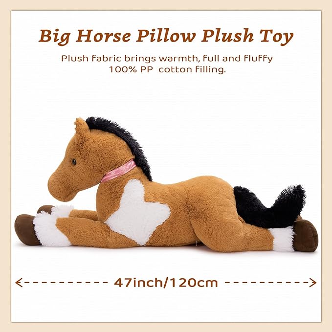 MaoGoLan Large Horse Stuffed Animal for Boy, Big Spotted Horse Plush Toy for Girl, Ridable Stuffy Pony for Kid, Stuffed Pony Plush Pillow for Baby Shower, Birthday Gift or Party Favor, 47 inches
