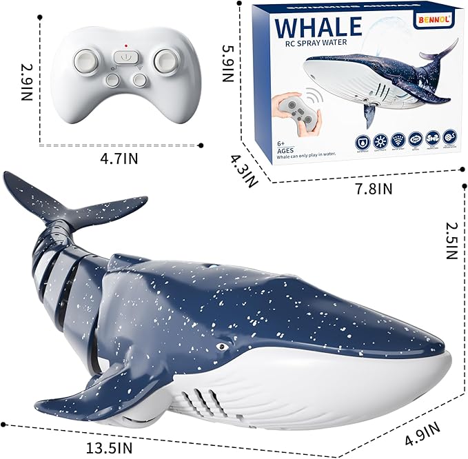 2.4Ghz Remote Control Whale Shark Toys for Boys Kids, 1:18 Scale High Simulation Whale Shark for Pool, Electric RC Whale Shark Fish Toys with Light & Spray Water Function for 4 5 6 7 8 9 Year olds Kid