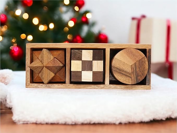 BSIRI 3-in-One Puzzle Set - Challenging Brain Teasers and 3D Puzzles for Adults, Interlocking Games for IQ Test, Ideal for Patio Decor and Unique Gift for Chismas and Birthday, Small size
