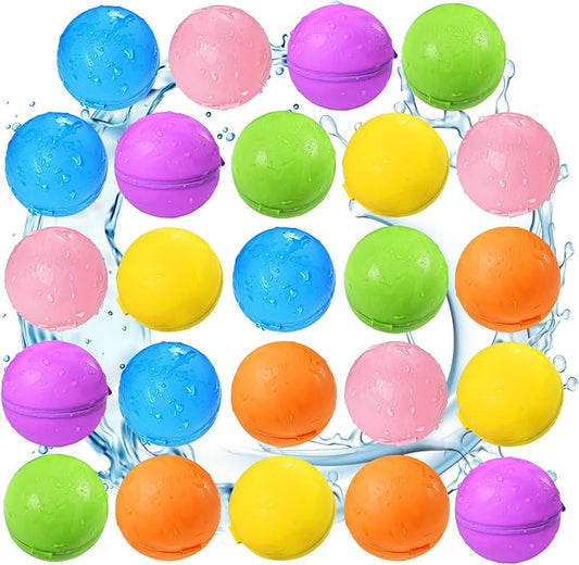 SOPPYCID Reusable Magnetic Water Balloons, Silicone Self Sealing Water Balls, Quick Refill Soft Water Bombs for Outdoor Summer Splash Party, Water Fight Game 24Pack