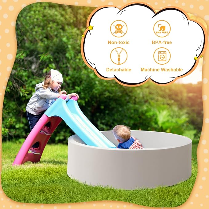 Baby Ball Pit 47.2" Soft Round Memory Foam Ball Pits NOT Included Balls Indoor Outdoor Playpen for Babies Toddlers Kids Great Gift for Girls Boys, Gray