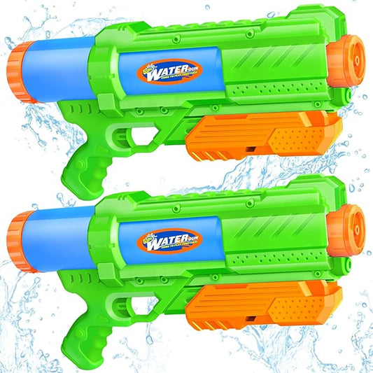 Super Water Gun for Kids Adults: 2 Pack - 1200CC Water Toy Gun Squirt Blaster Soaker Long Range High Capacity Swimming Pool Beach Outdoor Summer Fun Party Games, Gifts for Boys and Girls Green Green