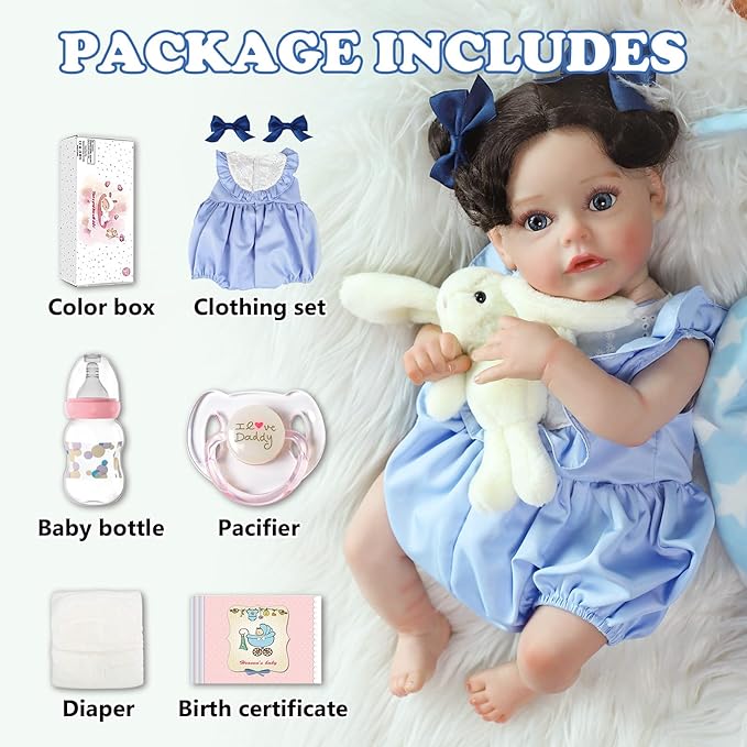 SCOM Reborn Baby Dolls Girl, 18Inch Newborn Baby Doll with Soft Weighted Cloth Body, Lifelike Reborn Toddler With Realistic Veins, Advanced Painted Baby Doll Accessories Gift Set for Kids Girls Age 3+
