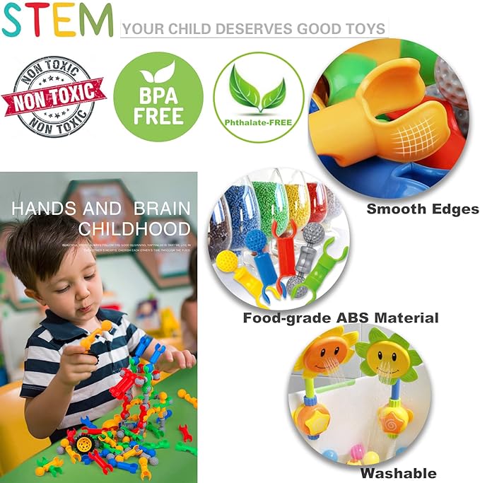 170 Pcs STEM Building Toys for Kids Ages 4-8, Building Blocks Educational Construction Engineering Building Kit for Ages 3 4 5 6 7 8 9 Year Old Creative Kids Games, Christmas Birthday Gifts Boys Girls