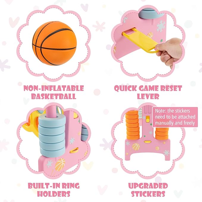 Costzon Giant 4-in-A-Row, Jumbo 4-to-Score Giant Game w/Basketball Hoop, Ring Toss, Quick-Release Slider, 42 Jumbo Rings, Indoor Outdoor Family Connect Game for Kids & Adults, Backyard Games