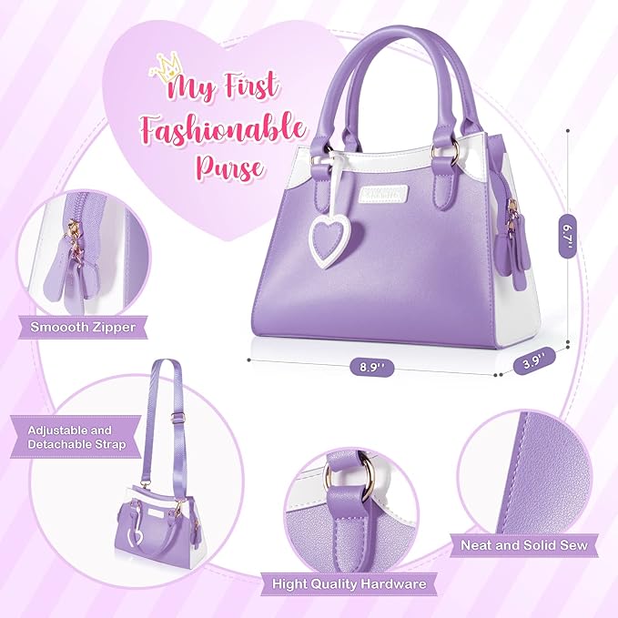 Shemira Play Purse for Little Girls, Princess Pretend Toys for Girls 3 4 5 6 7 8 Years Old, Christmas & Birthday Gift for Girls Age 3-5 4-6 6-8, Toddler Purse with Accessories, Kids Toy Purse, Purple