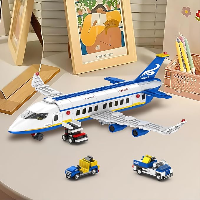 City Passenger Airplane Building Set,516 PCS STEM 6 in 1 Airport Passenger Plane Building Block Toy with Baggage Truck, Shuttle Bus, Christmas Birthday Gifts for Adults Boys Girls Age 6-12+