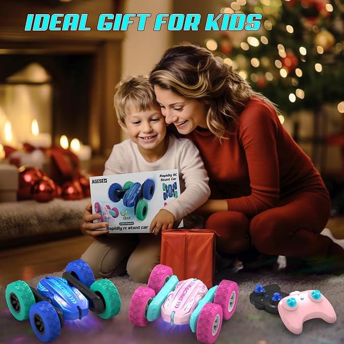 Remote Control Car for Girls, RC Car for Girls, 360° Stunt Rotating Double-Sided Race Remote Cars with Headlights, Fun Toys Christmas Birthday Gifts for 4-7 8-12 Years Old Boys Girls
