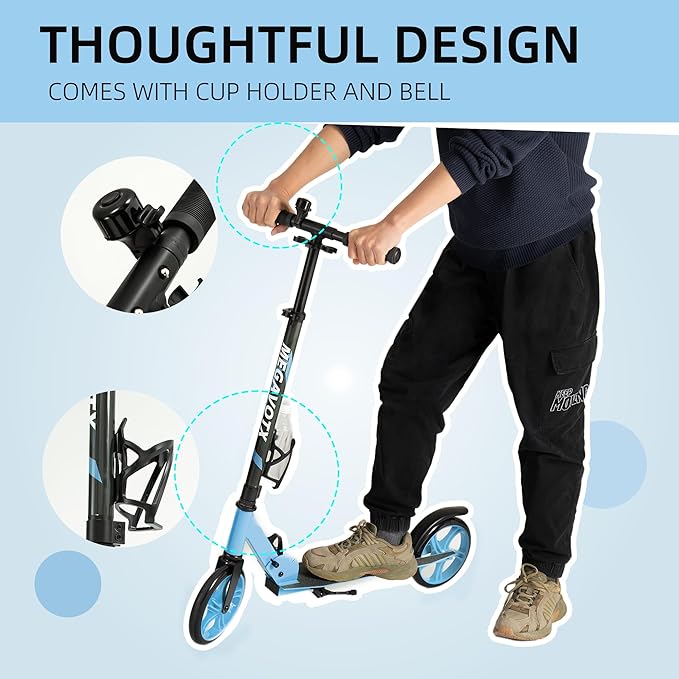Kids & Adults Kick Scooter – 2 or 3 Wheel Options (LED on 3-Wheel) for Outdoor Fun & Commuting, Foldable and Portable, Adjustable Handle, Anti-Slip Deck (Ages 3 to Adult),Birthday Gift