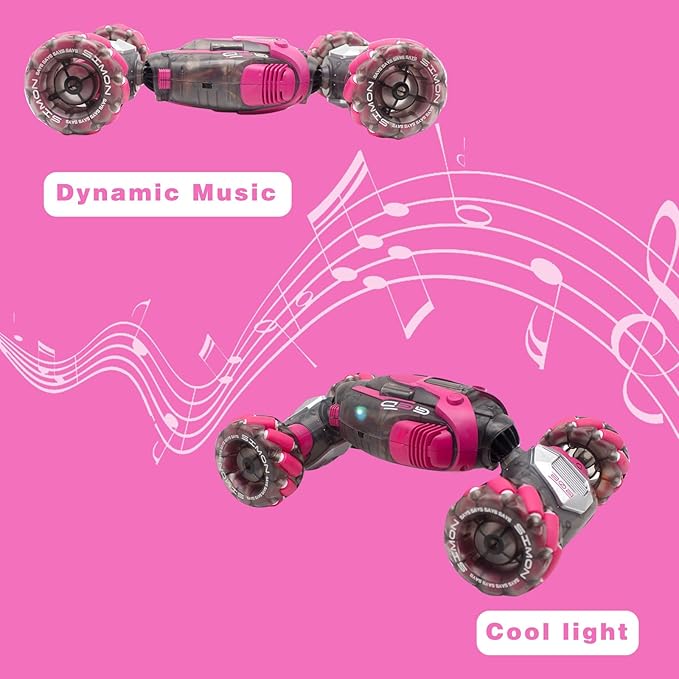 Remote Control Twist Car Gesture Sensing RC Stunt Cars 360°Rotation 4WD Toys Car for Kids Age 7-14 Year Old Transform Car with Lights Music for Boys Girls Birthday Xmas Gifts (Pink)