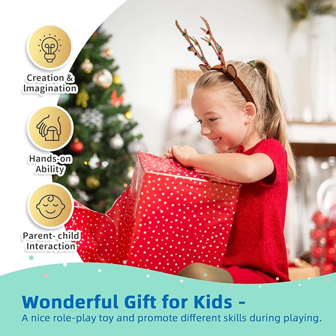 Wooden Dollhouse with Liftable Elevator - 2.6 Feet High Modern Doll House for Kids Toddlers - Including 21 Furniture Pieces, 4 Family Dolls, and 1 pet