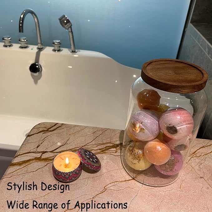 83 oz Bath Salts Glass Jar with Wooden Lid and Scoop,Bathroom Decor Container,Airtight Storage Bathtub Accessories for Women