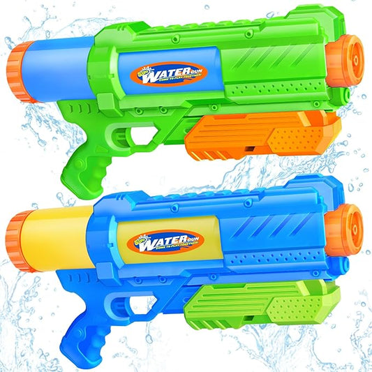Super Water Gun for Kids Adults: 2 Pack - 1200CC Water Toy Gun Squirt Blaster Soaker Long Range High Capacity Swimming Pool Beach Outdoor Summer Fun Party Games, Gifts for Boys and Girls Blue Green