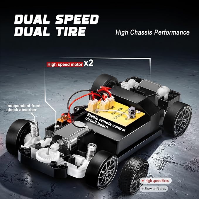 RC Drift Car, 1:24 Scale Remote Control Vehicle with LED Lights, 2.4GHz 20KM/H 4WD High Speed RC Cars, Drifting Tires&Two Batteries, Racing Sports Toy Idea Gift for Adults Boys Girls and Kids
