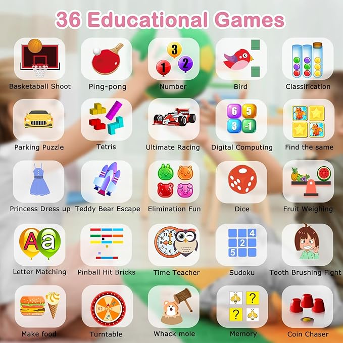 Cosjoype Smart Watch for Kids Age 4-12, 36 Puzzle Games Touchscreen Girls Watch with Video Camera Music Player Pedometer Flashlight, Kids Toys Christmas Birthday Gifts for Kids Age 5 6 7 8